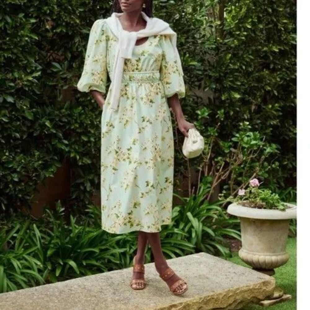 Tuckernuck NEW Marlena Midi Dress aqua watercolor Cotton Size Small